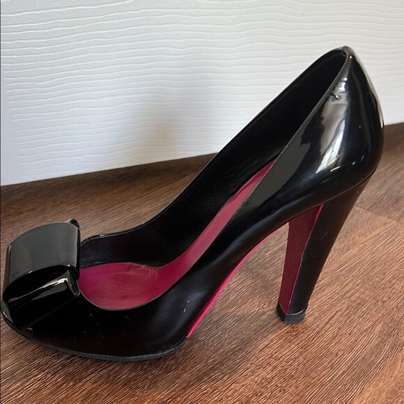 Black Miu Miu Peep Toe Heels with Bow Accent - Picture 9 of 11